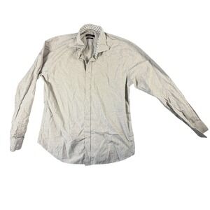 Bugatchi Button Down Shirt Mens XL White Blue Excellent Shape Fit Striped L/S